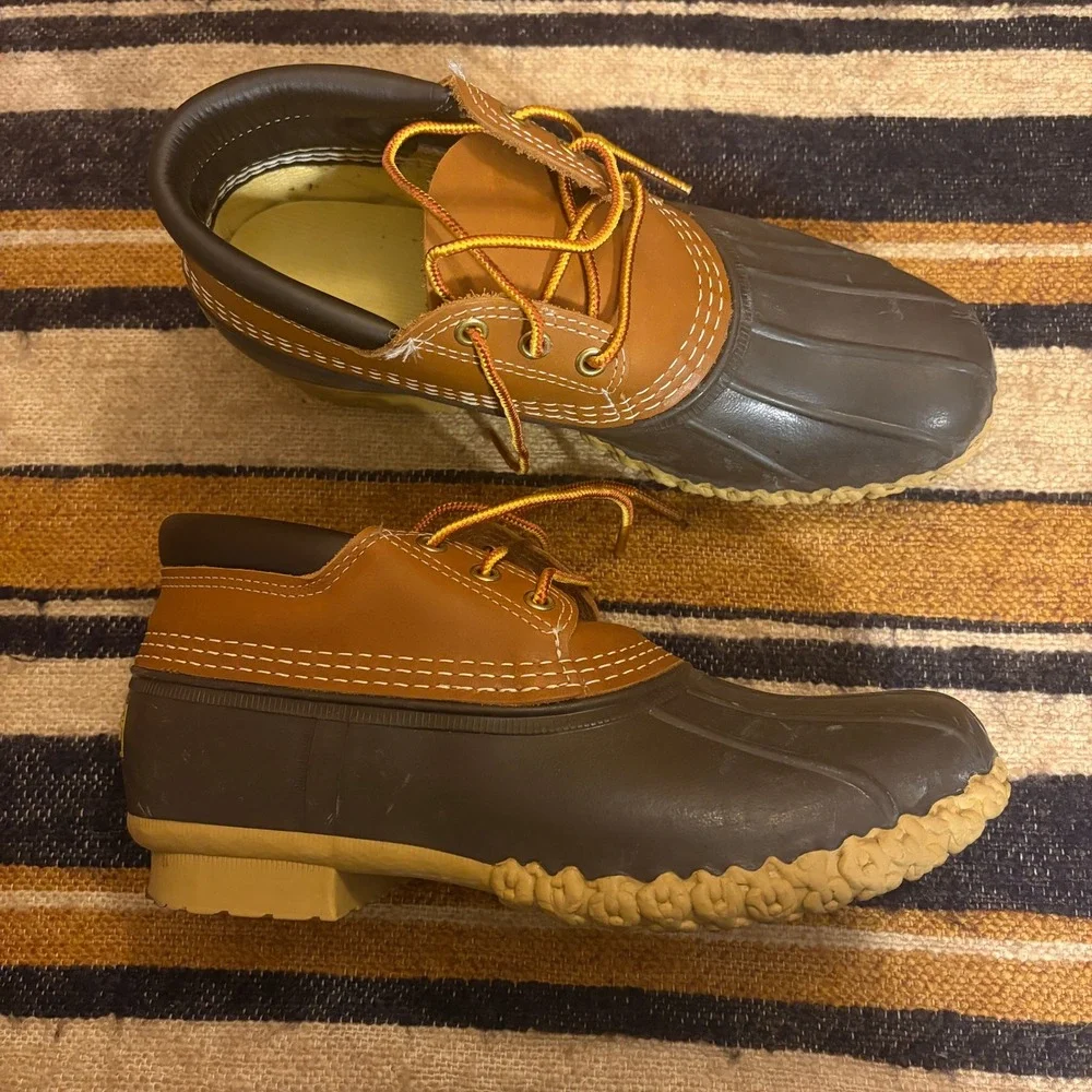 L.L. Bean Rubber Moc Duck Boots 8M Brown Tan Leather Waterproof Made in USA